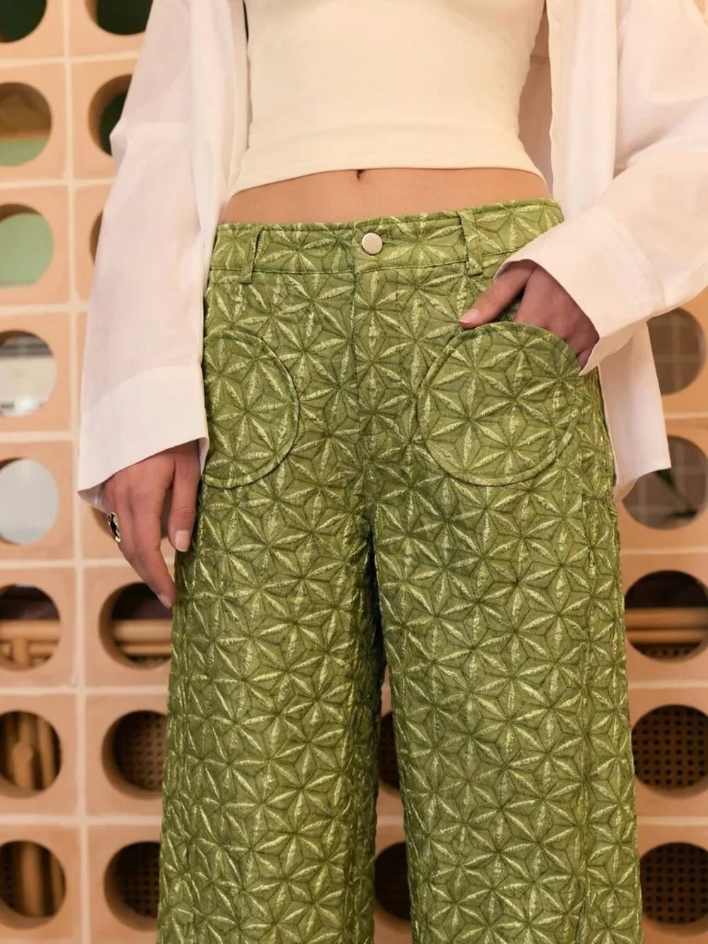 Green Casual Women's Wide-Leg Pants